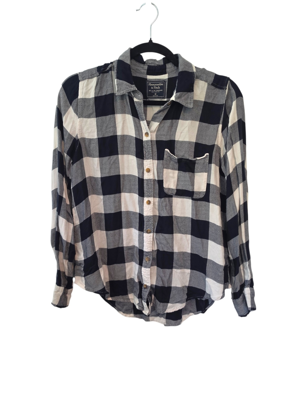 Abercrombie & Fitch Black and White Buffalo Check Button-Up Shirt Size Medium